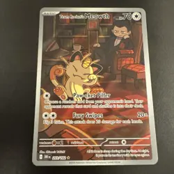 Team Rocket's Meowth 203/182 Illustration Rare Destined Rivals Pokemon Holo NM - Image 1