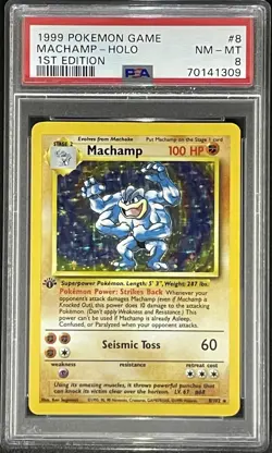 PSA 8 1999 Machamp Holo First Edition Rare 8/102 English Pokemon TCG Graded - Image 1