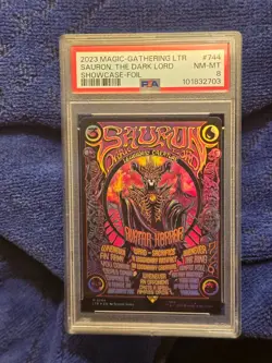 2023 MTG Lord of the Rings #744 Sauron, The Dark Lord Showcase Foil NM-MT PSA 8 - Image 1