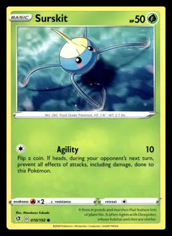 Surskit Common 010/192 SWSH02: Rebel Clash Pokemon Card - Image 1