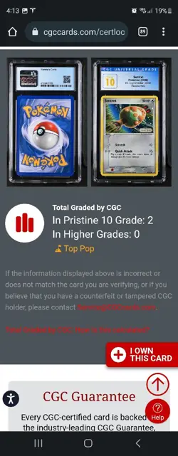 (POP 2) CGC 10 Pokemon EX Legend Maker SENTRET Stamped Reverse Holo 62/92 Card - Image 4
