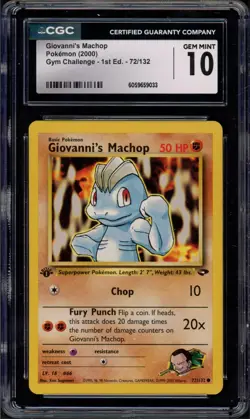Pokemon CGC 10 Gem Mint 1st Ed. Gym Challenge Common Giovanni's Machop 72/132 - Image 1