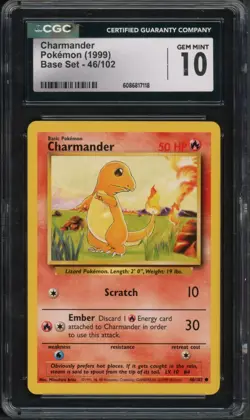 Pokemon CGC 10 Gem Mint Base Common Charmander 46/102 - Image 1