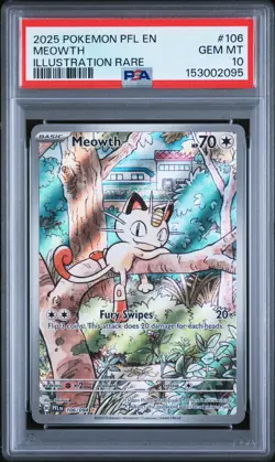 PSA 10 GEM MT Meowth 106/094 Illustration Rare Pokemon Phantasmal Flames - Image 1
