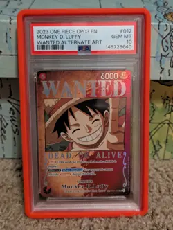2023 ONE PIECE OP03 PILLARS STRENGTH 012 MONKEY D. LUFFY PSA 10 WANTED POSTER SP - Image 1