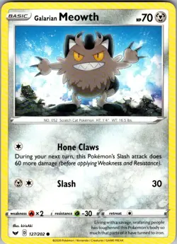 Galarian Meowth Sword & Shield 127/202 Common Pokemon Near Mint - Image 1