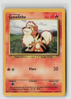 Growlithe #28/102 Base Set Uncommon Pokemon TCG MP - Image 1