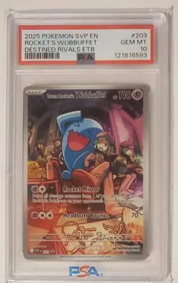 2025 POKEMON SVP EN-SV BLACK STAR PROMO #203 TEAM ROCKET'S WOBBUFFET PSA 10 - Image 1