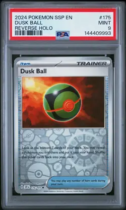 2024 POKEMON SSP EN-SURGING SPARKS REVERSE HOLO #175 DUSK BALL PSA 9 - Image 1