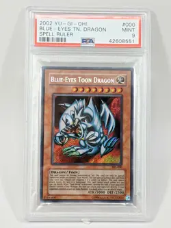2002 Yu-Gi-Oh Blue Eyes Toon Dragon Spell Ruler SRL-000 Secret Rare Holo PSA 9 - Image 1