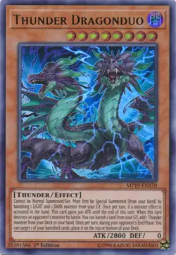 Yugioh! LP Thunder Dragonduo - MP19-EN170 - Ultra Rare - 1st Edition Lightly Pla - Image 1