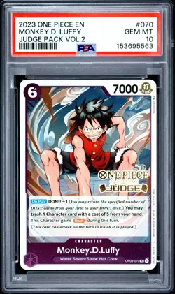 2023 One Piece Monkey D. Luffy (Judge Pack Vol. 2) OP03-070 Promo PSA 10 #070 - Image 1
