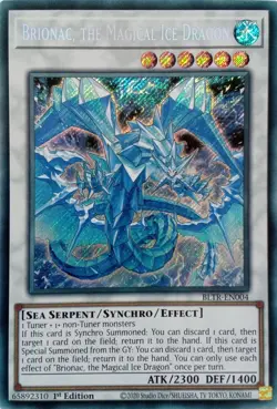 YU-GI-OH CARD BLTR-EN004 BRIONAC, THE MAGICAL ICE DRAGON SECRET RARE MINT - Image 1