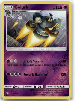 Golurk 44/73 Uncommon Shining Legends Pokemon Reverse Holo LP - Image 1