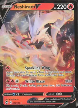 Reshiram V 024/195 Holo V Rare Silver Tempest Pokemon Near Mint - Image 1