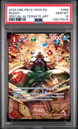 2024 ONE PIECE OP06-WINGS OF THE CAPTAIN SPECIAL ALTERNATE ART #008 BUGGY PSA 10 - Image 1