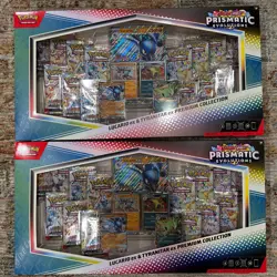 2 x Pokemon Prismatic Evolutions Lucario EX and Tyranitar EX Premium Collection - Image 1