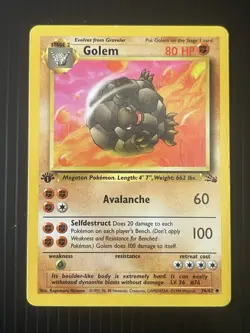 Golem 36/62 Pokemon Card TCG Fossil First Edition Non Holo LP - Image 1