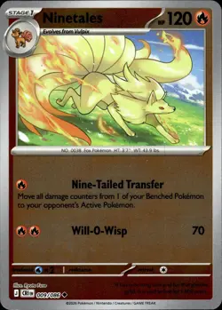 NINETALES 009/086 UNCOMMON ME04: CHAOS RISING POKEMON REVERSE HOLO NM - Image 1