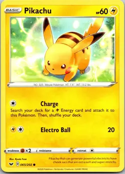 Pikachu 065/202 Common Sword & Shield Pokemon Near Mint - Image 1