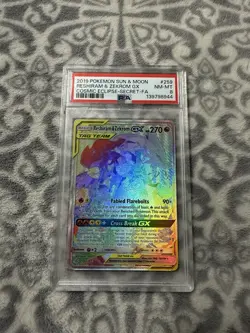 PSA 8 Reshiram & Zekrom GX 259/236 Cosmic Eclipse 2019 Secret Full Art Holo - Image 1