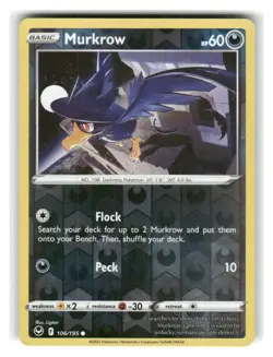Murkrow 106/195 Common Silver Tempest Pokemon Reverse Holo Near Mint - Image 1