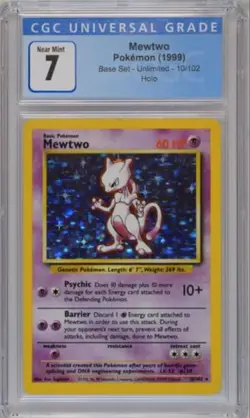 Pokemon Card Mewtwo Base Set Unlimited Holo 10/102 CGC 7 - Image 1