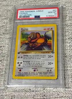 1999 Pokemon Jungle Tauros 1st Edition PSA 10! - Image 1