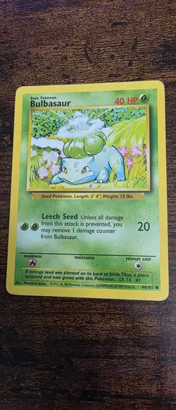 Bulbasaur 44/102 Common Base Set Unlimited Pokemon Lightly Played - Image 1