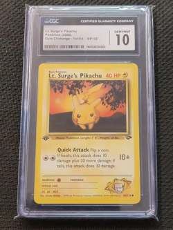 Pokemon 1st ED EDITON Lt. Surge's Pikachu 84/132 Gym Heroes Challenge CGC 10 #2 - Image 1