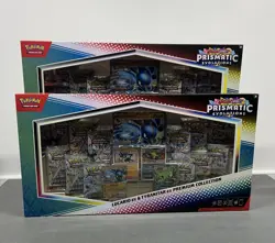 2 x Pokemon Prismatic Evolutions Lucario EX and Tyranitar EX Premium Collection - Image 1