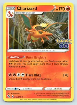 Pokemon Charizard Pokemon GO PGO R HOLO 010/078 NM - Image 1