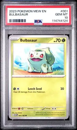 PSA 10 2023 POKEMON MEW EN-151 #001 BULBASAUR POP 58 - Image 1