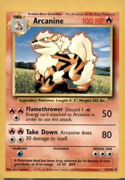 Arcanine 23/102 Uncommon Base Set Unlimited Pokemon Near Mint - Image 1