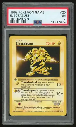 1999 Pokemon 1st Edition Shadowless Electabuzz #20 PSA 7 - Image 1