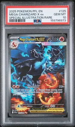 2025 POKEMON PFL SPECIAL ILLUSTRATION RARE #125 MEGA CHARIZARD X EX PSA 10 - Image 1