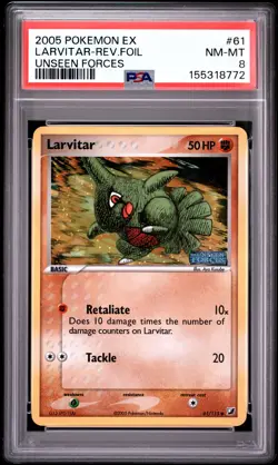 2005 POKEMON EX UNSEEN FORCES #61 LARVITAR-REVERSE FOIL PSA 8 - Image 1