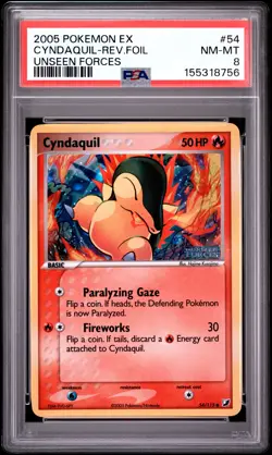 2005 POKEMON EX UNSEEN FORCES #54 CYNDAQUIL-REVERSE FOIL PSA 8 - Image 1
