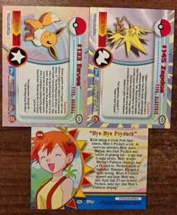 3 Pokemon Topps TV Series 3 Cards Zapdos, Eevee, and Bye Bye Psyduck - Image 2