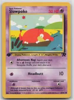 1st Edition Vintage Pokemon Card Slowpoke Common Team Rocket 67/82 VLP - Image 1
