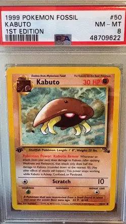 1999 Pokemon Fossil Card #50 Kabuto 1st Edition PSA 8 NM-MT CARD 50/62 - Image 1