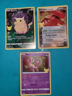 3 Cartes Pokemon Pikachu + Groudon + Mew Holo Celebrations Neuves FR - Image 1