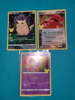3 Cartes Pokemon Pikachu + Groudon + Mew Holo Celebrations Neuves FR - Image 2