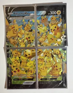 Pikachu V-Union Set of 4 SWSH Sword & Shield Promo Cards Holo W/Matching Sleeves - Image 1
