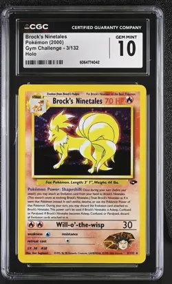 CGC 10 GEM MINT Brock's Ninetales 2000 Gym Challenge 3/132 Holo Pokemon Card - Image 1