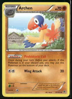 Archen 53/101 Uncommon Plasma Blast Pokemon Moderately Played - Image 1