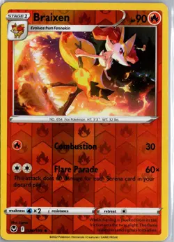 Braixen 026/195 Uncommon Silver Tempest Pokemon Reverse Holo Lightly Played - Image 1