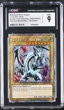 Yugioh CGC 9 Blue-Eyes White Dragon Quarter Cen RA03-EN079 Platinum Secret Rare - Image 1