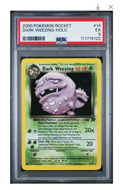 Dark Weezing HOLO 2000 Team Rocket 14/82 WOTC Vintage Pokemon Card PSA 5 SwirlU - Image 1
