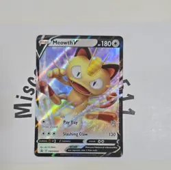 Meowth V Pokemon SWSH004 Full Art Holo Promo Card 180 HP Payday Slashing Claw - Image 1